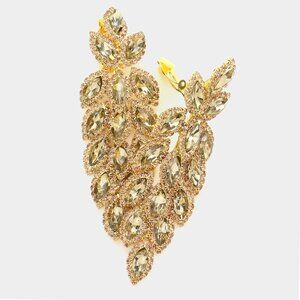 Topaz Color Rhinestone Crystal Clip-On Dangle Cluster Earrings Evening Formal